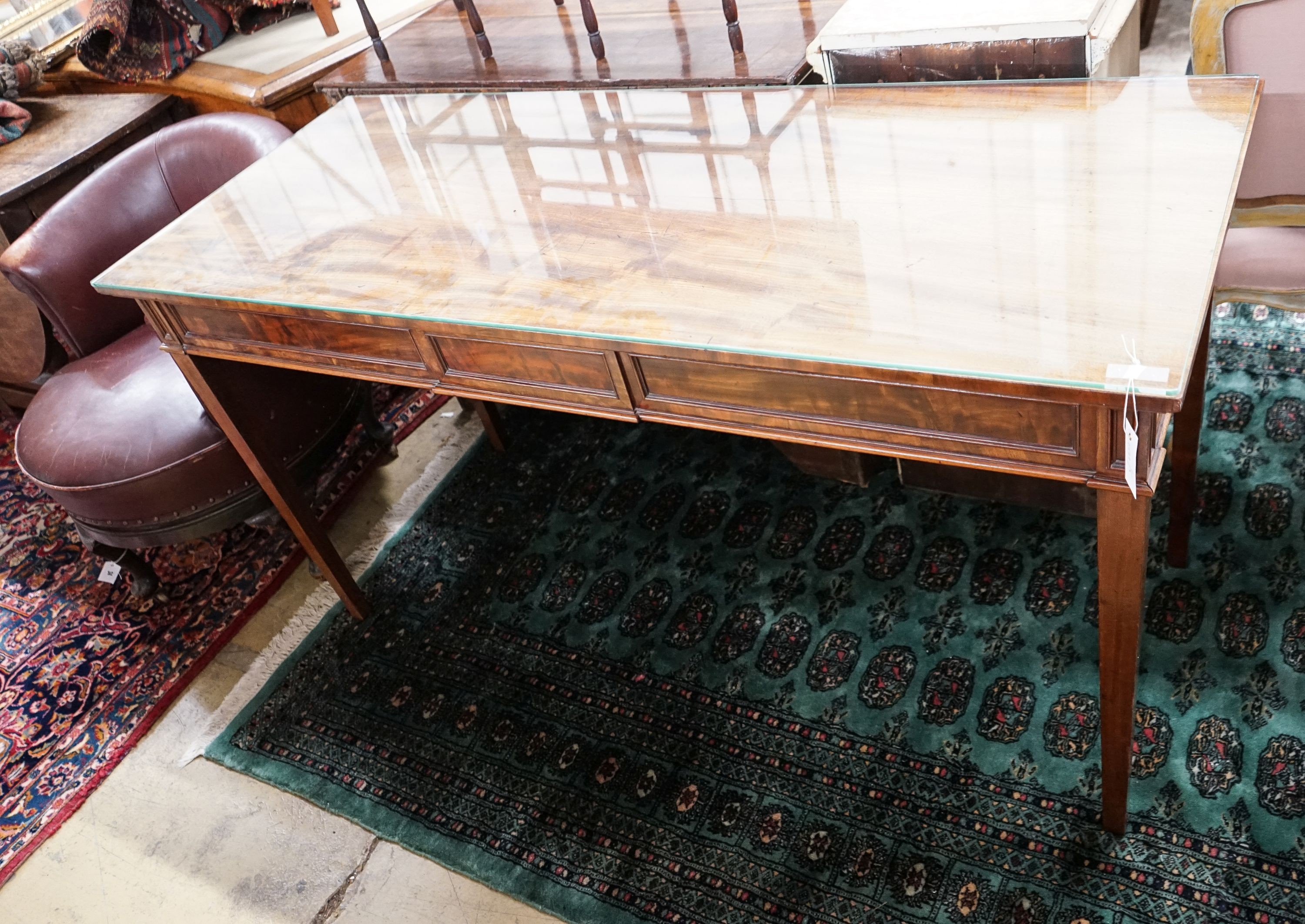 A George III style mahogany serving table, length 150cm, depth 62cm, height 80cm
